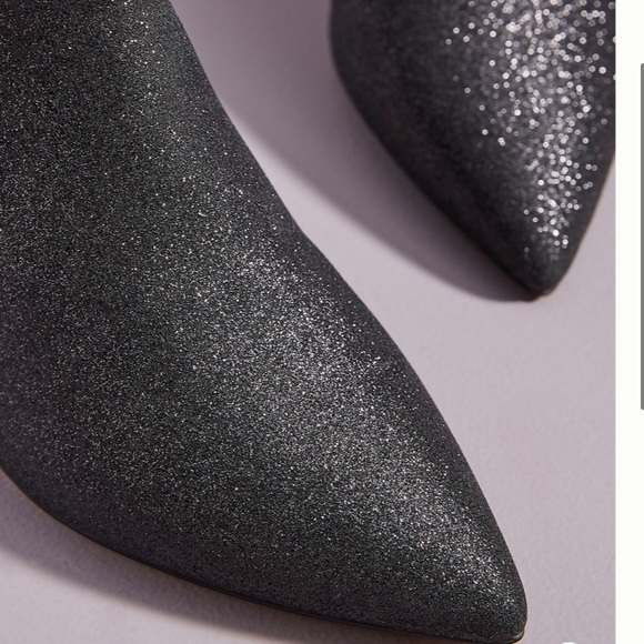 Anthropologie Black Glitter Kitten Heel Boots - Picture 3 of 8